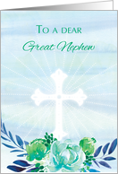 Great Nephew Teal Blue Flowers with Cross Easter card