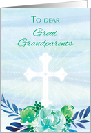 Great Grandparents Teal Blue Flowers with Cross Easter card