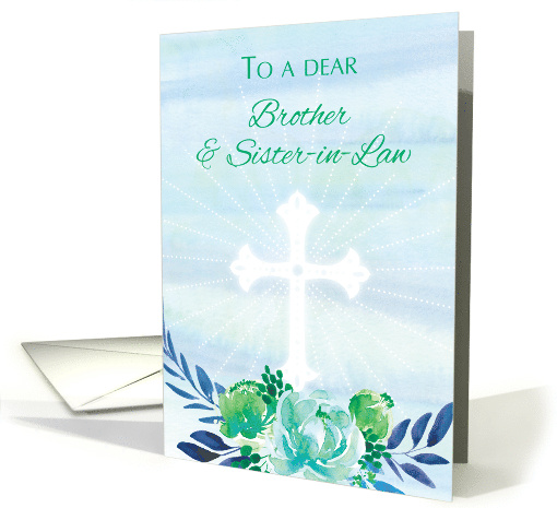 Brother and Sister in Law Teal Blue Flowers with Cross Easter card