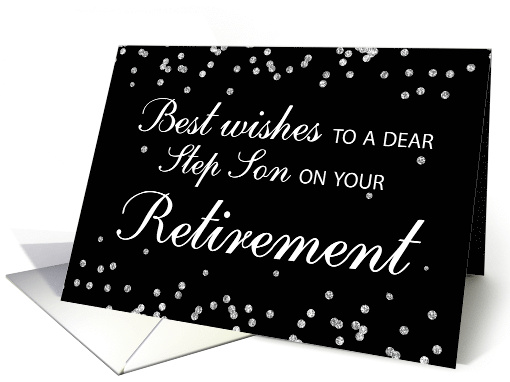 Step Son Retirement Congratulations Black with Silver Sparkles card
