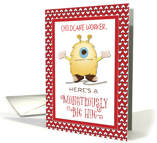 Customize for Any Relation Childcare Worker Monster Hug Valentine card