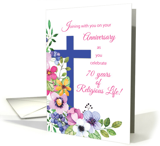 70th Anniversary Nun Religious Life Cross and Flowers card (1517358)