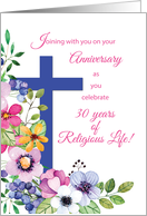 30th Anniversary Nun Religious Life Cross and Flowers card