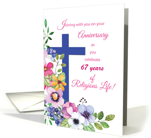 Custom Year Anniversary Nun Religious Life Cross and Flowers card