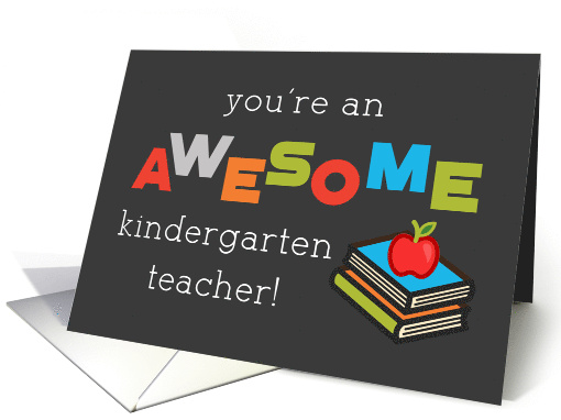 Kindergarten Teacher Appreciation Day Books and Apple Awesome card