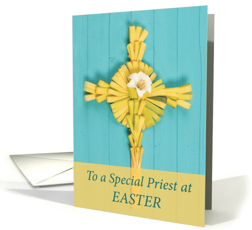 Easter to Priest Palm Cross with Lily on Teal card (1518836)