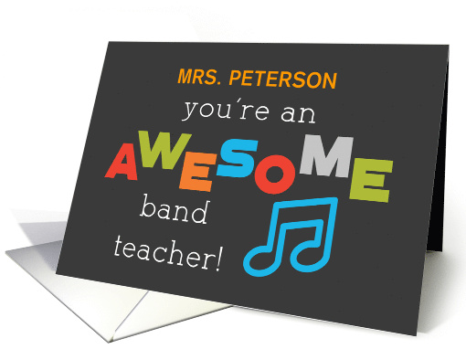 Personalize Name Band Teacher Appreciation Musical Notes Awesome card