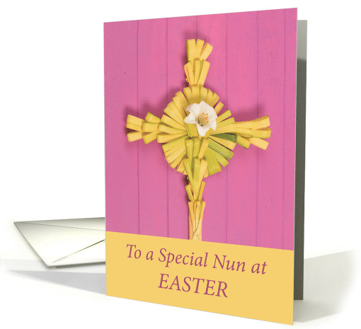 Catholic Nun Easter Palm Cross with Lily on Pink card (1518996)