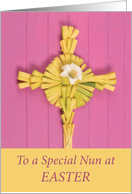 Catholic Nun Easter Palm Cross with Lily on Pink card