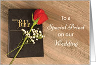 Thank You Catholic Priest for Wedding Bible and Rose card