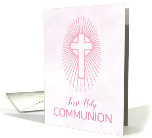 Pink Girl First Holy Communion Cross Host Rays card (1519168)
