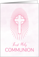 Pink Girl First Holy Communion Cross Host Rays card