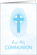 Blue Boy First Holy Communion Cross Host Rays card