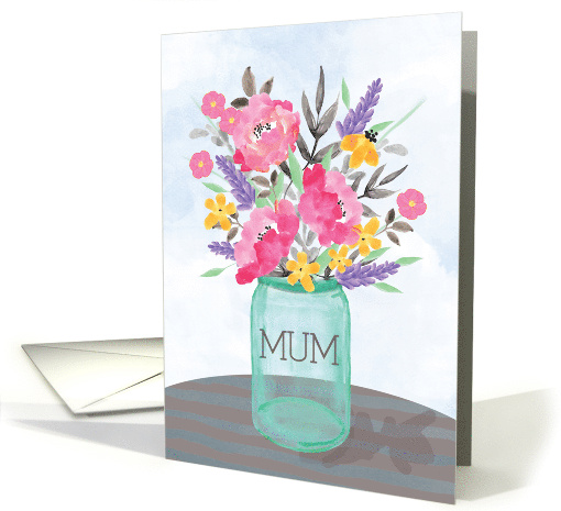 Mum on Mothers Day Mason Jar Vase with Flowers card (1519702)