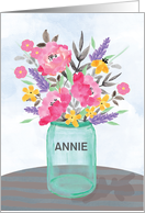Custom Name Mothers Day Jar Vase with Flowers card