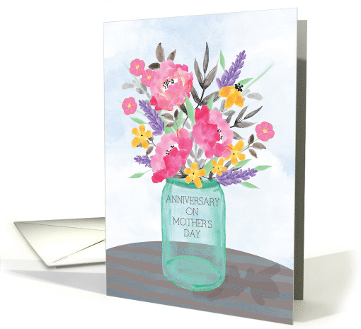 Anniversary on Mothers Day Jar Vase with Flowers card (1521056)