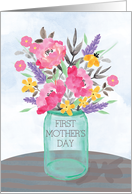 First Mothers Day Jar Vase with Flowers card