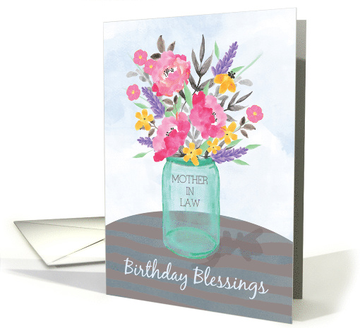 Mother in Law Birthday Blessings Jar Vase with Flowers card (1521098)