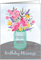Friend Birthday Blessings Jar Vase with Flowers card