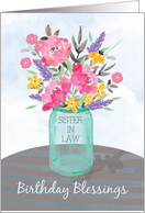 Sister in Law Birthday Blessings Jar Vase with Flowers card