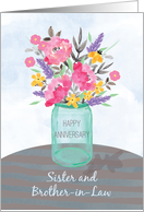 Sister and Brother in Law Anniversary Jar Vase with Flowers card