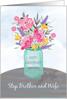 Step Brother and Wife Anniversary Jar Vase with Flowers card