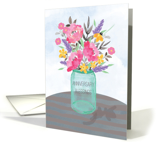 Anniversary Blessings Jar Vase with Flowers card (1522728)