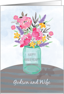 Godson and Wife Anniversary Jar Vase with Flowers card