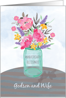 Godson and Wife Anniversary Blessings Jar Vase with Flowers card
