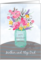 Mother and Step Dad Anniversary Jar Vase with Flowers card