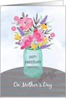Anniversary on Mothers Day Jar Vase with Flowers card
