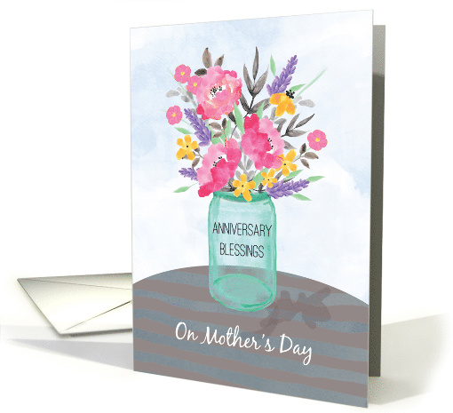 Anniversary on Mothers Day Blessings Jar Vase with Flowers card