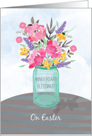 Anniversary on Easter Blessings Jar Vase with Flowers card