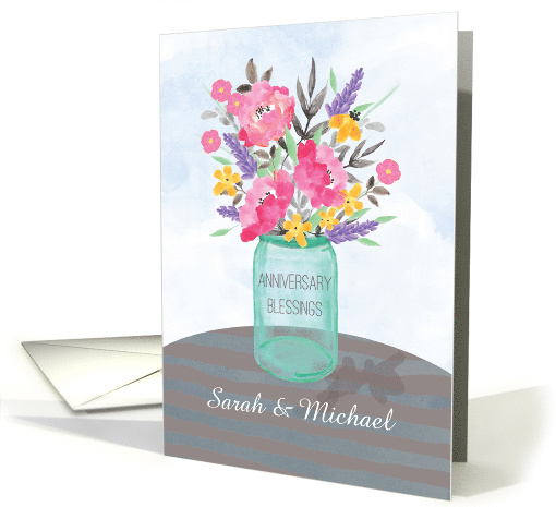 Custom Name Anniversary Blessings Jar Vase with Flowers card (1523030)
