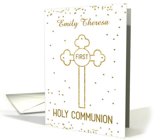 Custom Name First Communion Gold Cross card (1523514)