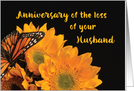 Anniversary of Loss of Husband Butterfly on Sunflowers card