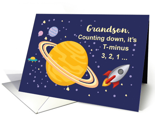 Grandson Birthday Planets in Outer Space with Rocket Ship card