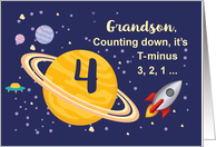 Grandson 4th Birthday Planets in Outer Space with Rocket Ship card