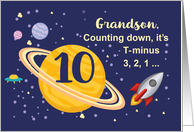 Grandson 10th Birthday Planets in Outer Space with Rocket Ship card