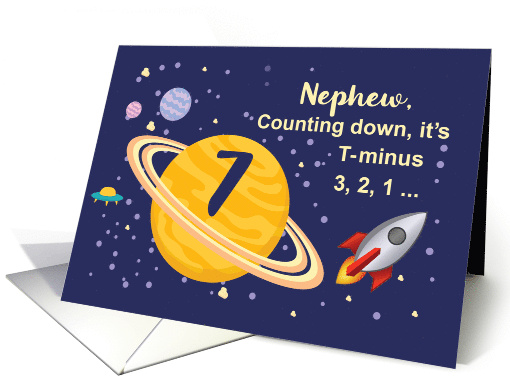 Nephew 7th Birthday Planets in Outer Space with Rocket Ship card