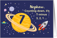 Nephew 7th Birthday Planets in Outer Space with Rocket Ship card