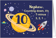 Nephew 10th Birthday Planets in Outer Space with Rocket Ship card