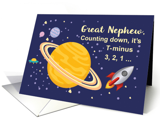 Great Nephew Birthday Planets in Outer Space with Rocket Ship card