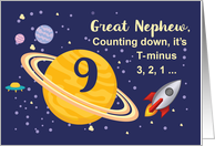 Great Nephew 9th Birthday Planets in Outer Space with Rocket Ship card