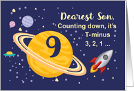 Son 9th Birthday Planets in Outer Space with Rocket Ship card