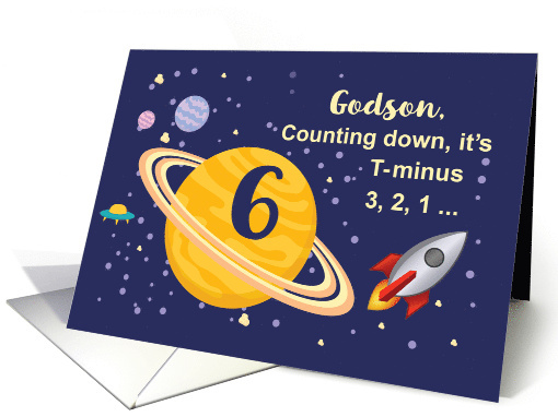 Godson 6th Birthday Planets in Outer Space with Rocket Ship card