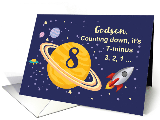 Godson 8th Birthday Planets in Outer Space with Rocket Ship card