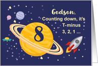 Godson 8th Birthday Planets in Outer Space with Rocket Ship card