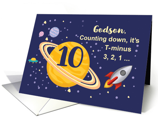 Godson 10th Birthday Planets in Outer Space with Rocket Ship card
