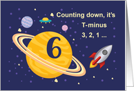 6th Birthday Planets in Outer Space with Rocket Ship card